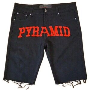 Chris Brown's Pyramid Cut Off Denim Jean Shorts Men's Size 34 Black Raw Hem EUC